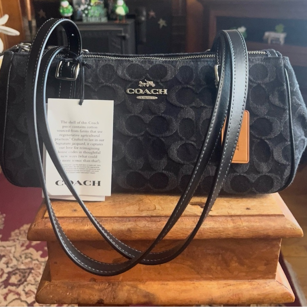 Coach Black Denim Asher Signature Shoulder Bag